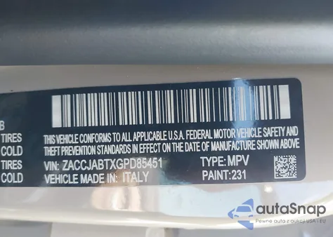 2016 Jeep Renegade Latitude from USA, damaged, VIN ZACCJABTXGPD85451